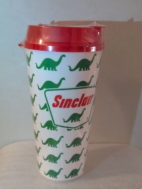 Sinclair Green Dinosaur Pattern Travel Cup with Red Lid 32 Ounce New